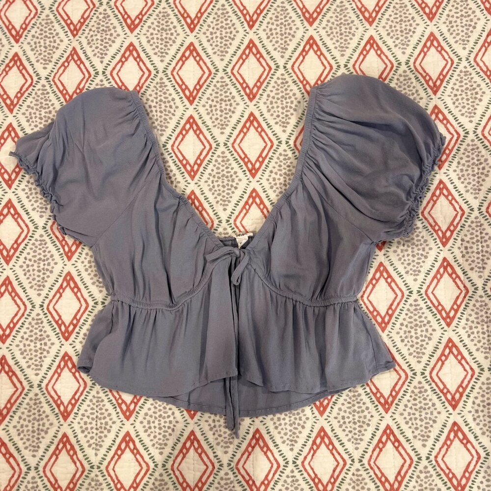 Garage Baby Blue Ruffle Crop Top - Picture 3 of 4